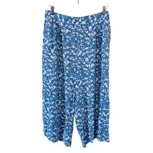 Fatface Womens Blue White Abstract Print Wide Leg Lightweight Casual Style pants
